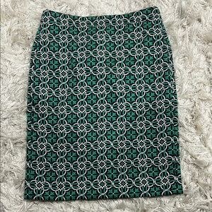 J. Crew Green, Pink, Navy Pattern Pencil Skirt size 4